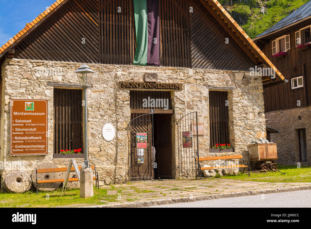 Böckstein, Salzburg Austria - JUNE 09, 2017: Old Gold mining museum, Montane Museum with gold plants and old houses in Austria Stock Photo