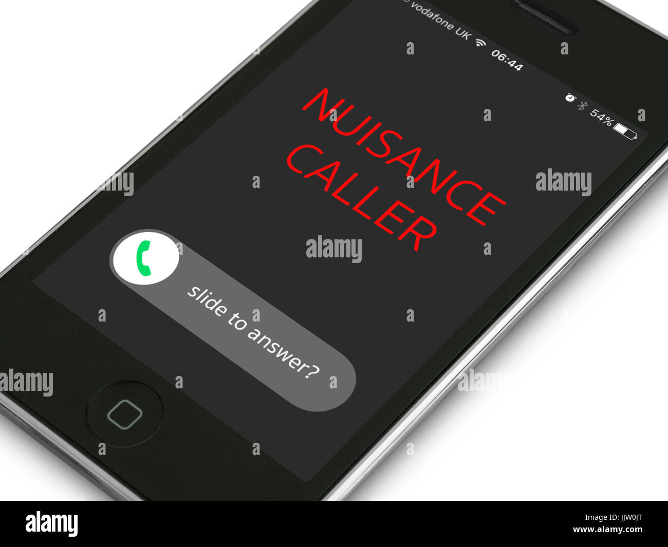 Concept image - Incoming nuisance call on iPhone mobile phone display Stock Photo