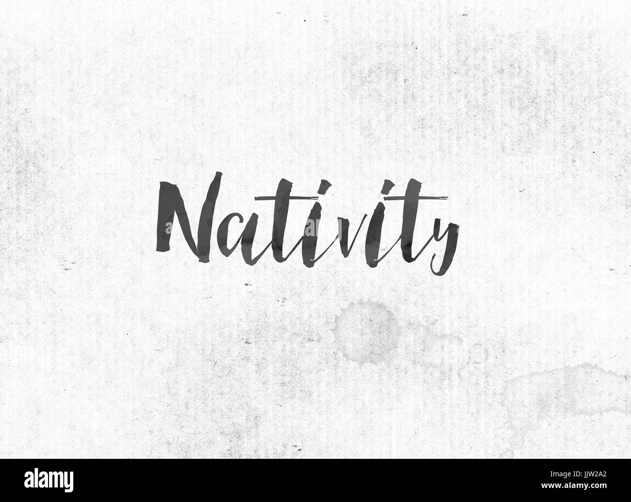 The word Nativity concept and theme painted in black ink on a