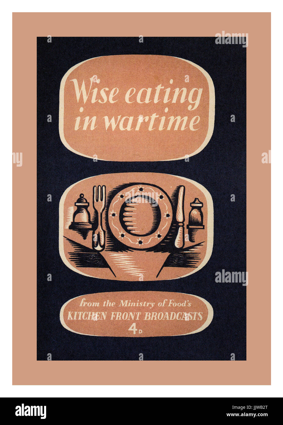 WW2 FOOD EATING COOKING ADVICE MANUAL Front Cover of 1940s wartime cookery book 'Wise Eating in Wartime' by Dr Charles Hill and produced by HMSO Stock Photo