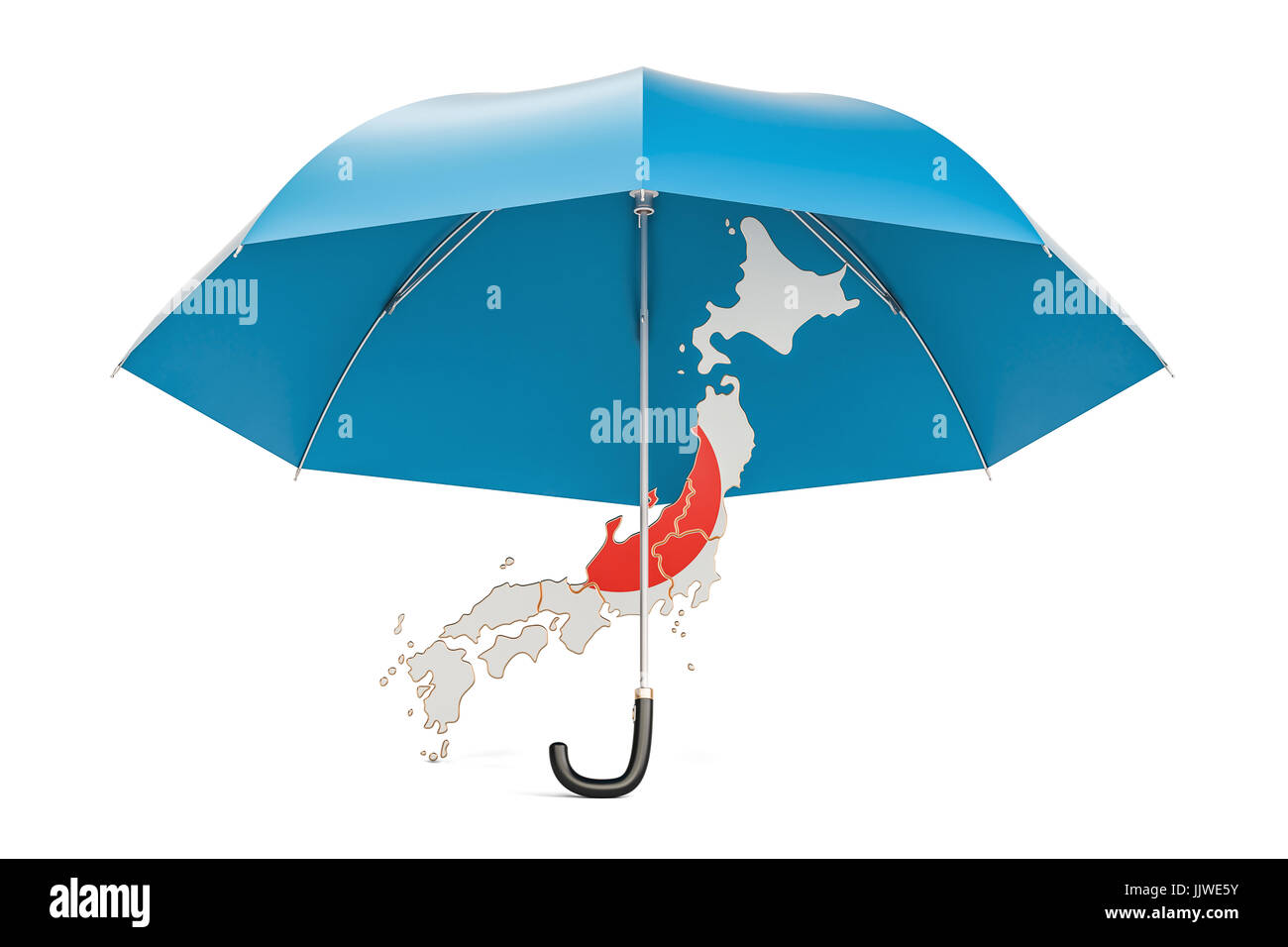 Japanese map under umbrella. Security and protect or insurance concept, 3D rendering Stock Photo