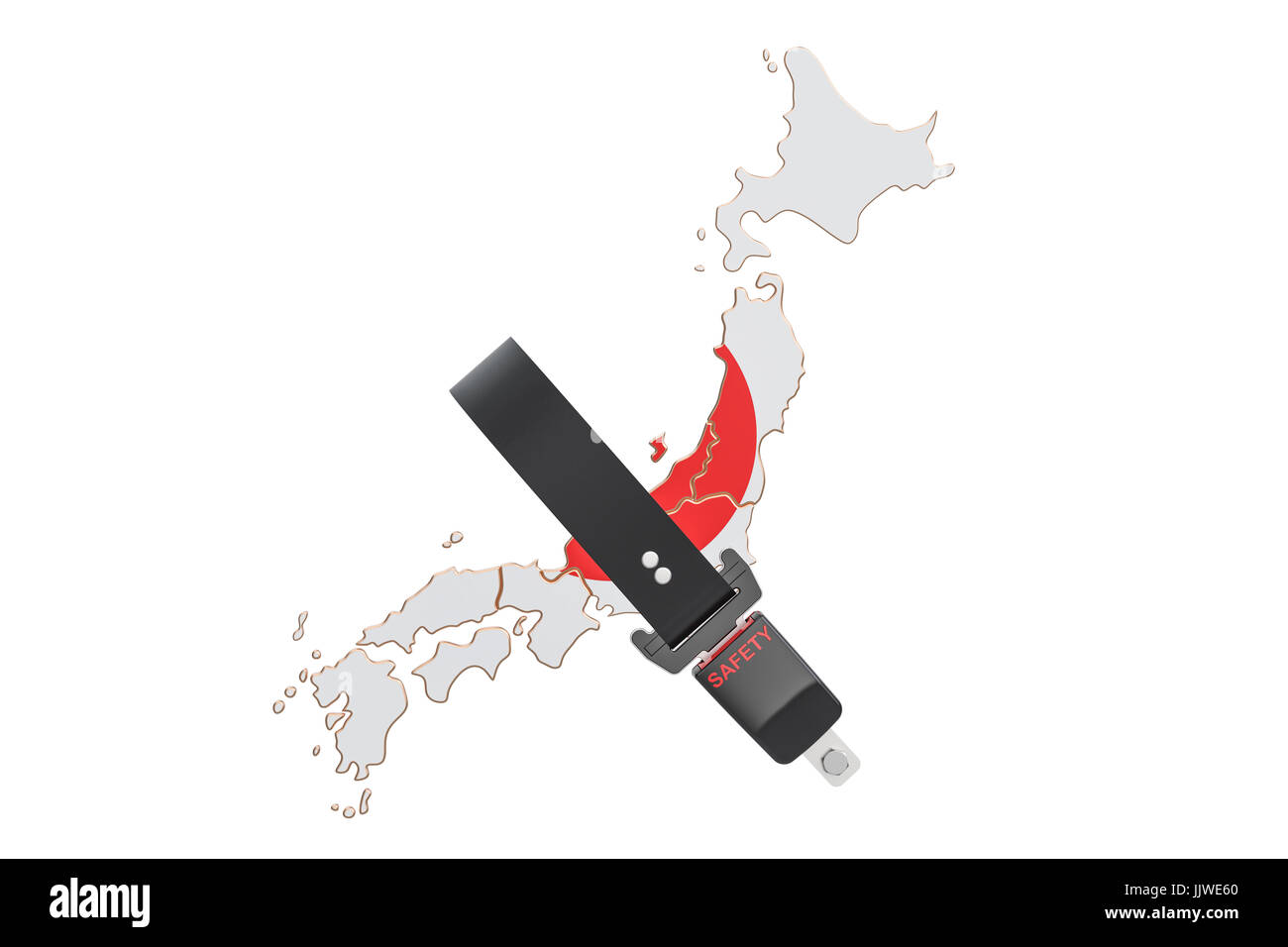 Japanese map with safety belt. Security and protect or insurance concept, 3D rendering Stock Photo