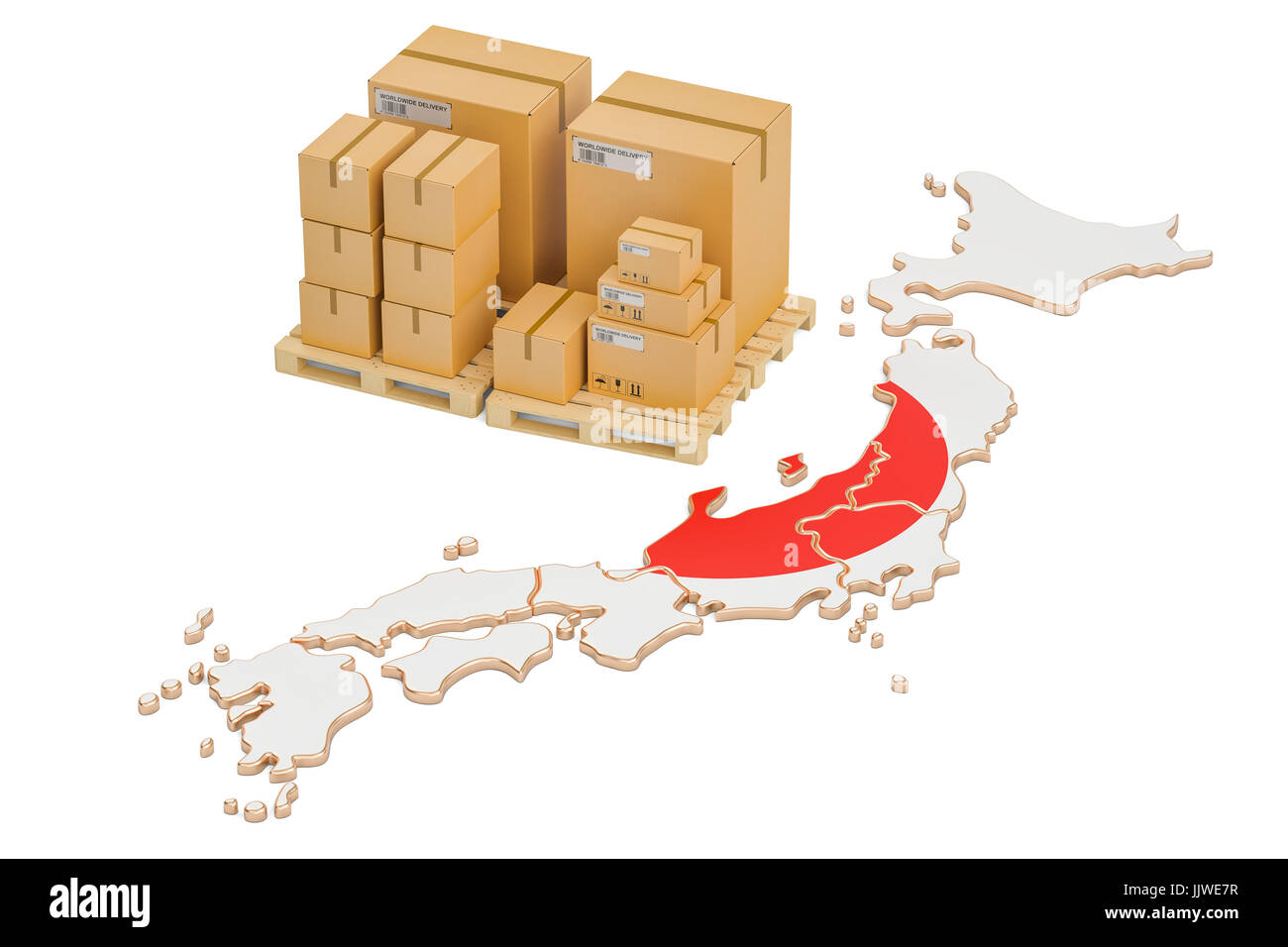 Shipping and Delivery from Japan isolated on white background Stock Photo