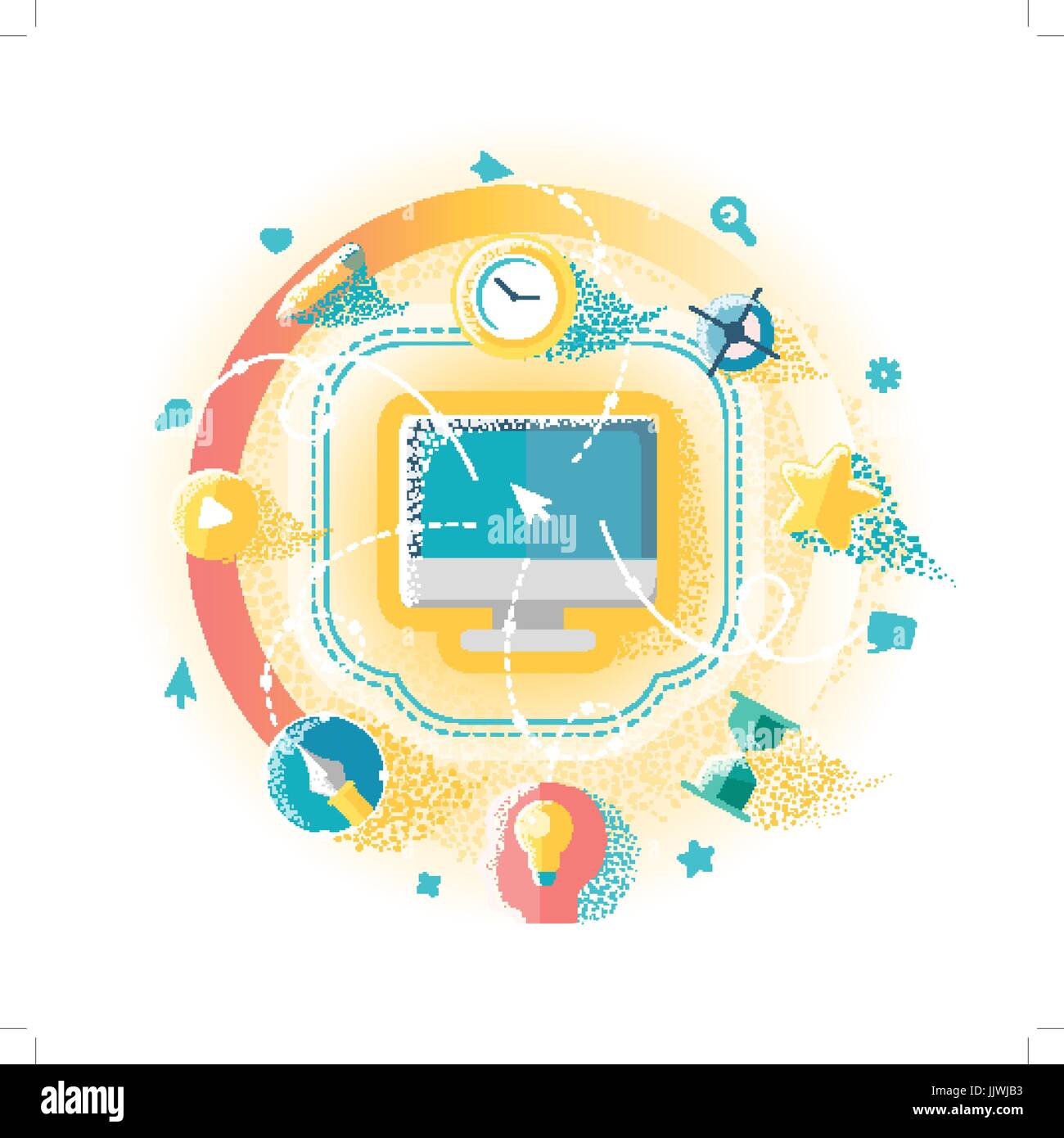 Flat illustration of creative work on the computer Stock Vector Image ...