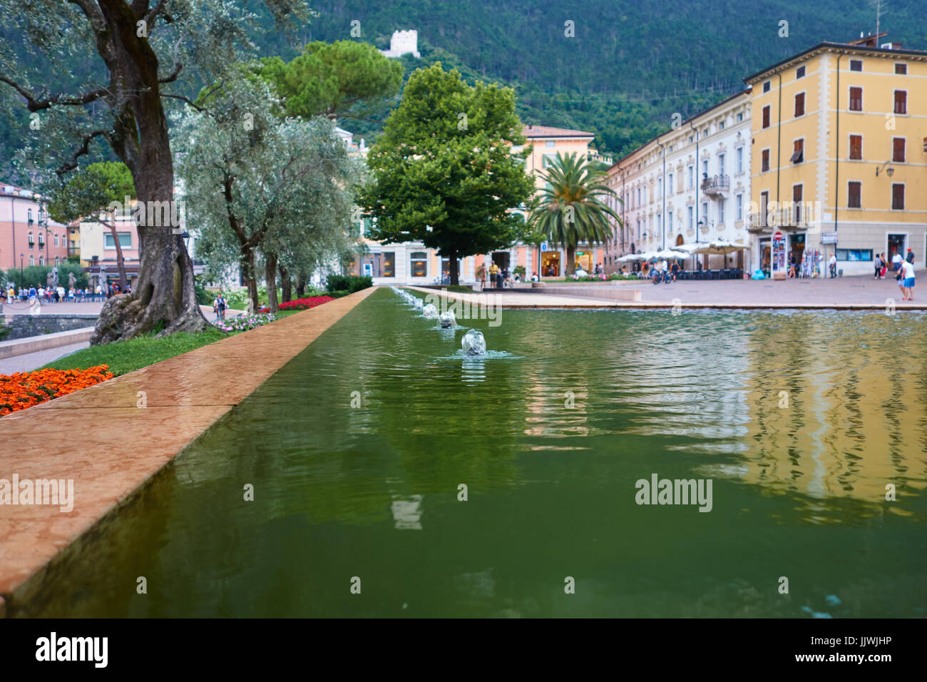 Water feature. Old town Riva del Garda. Lake Garda. Italy Stock Photo