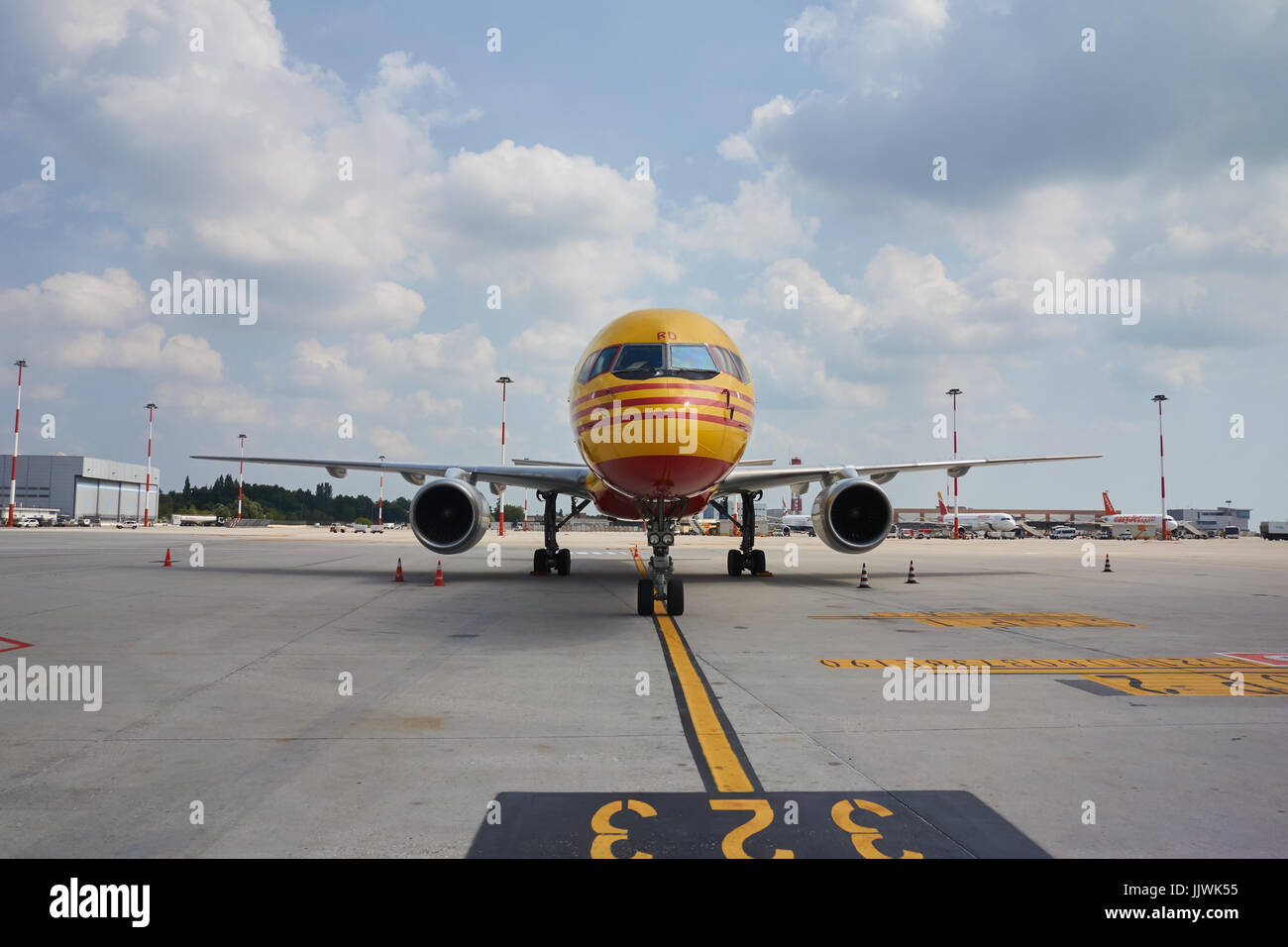 Jet airliner on tarmac at Venice airport Stock Photo