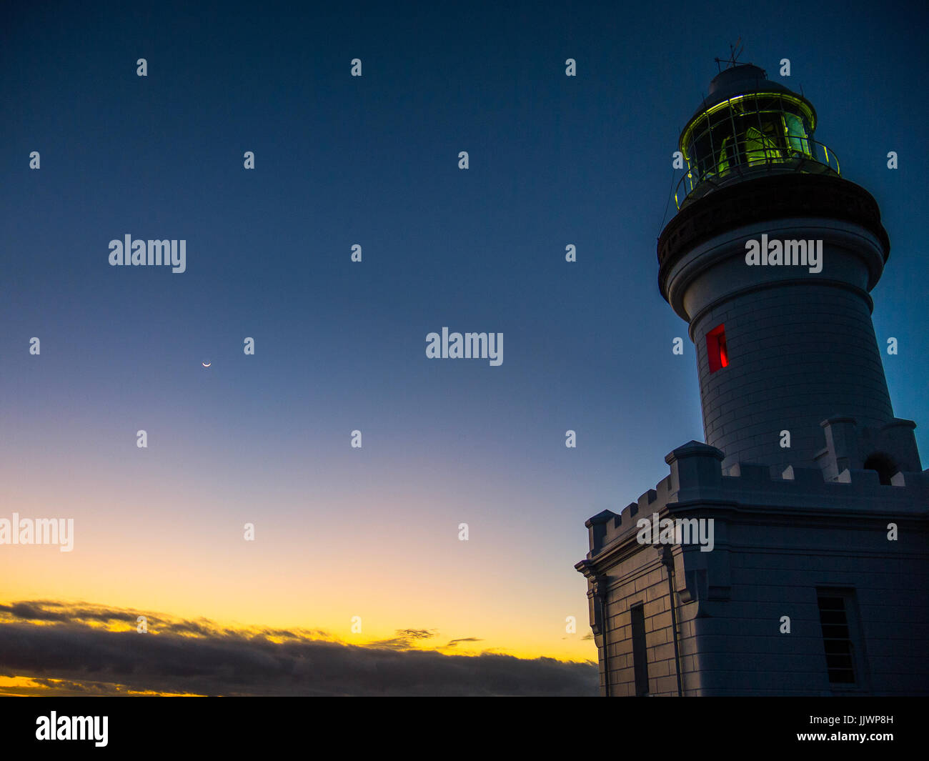 Byron Bay Lighthouse on a Sunrise Morning against the Clear Sky Stock