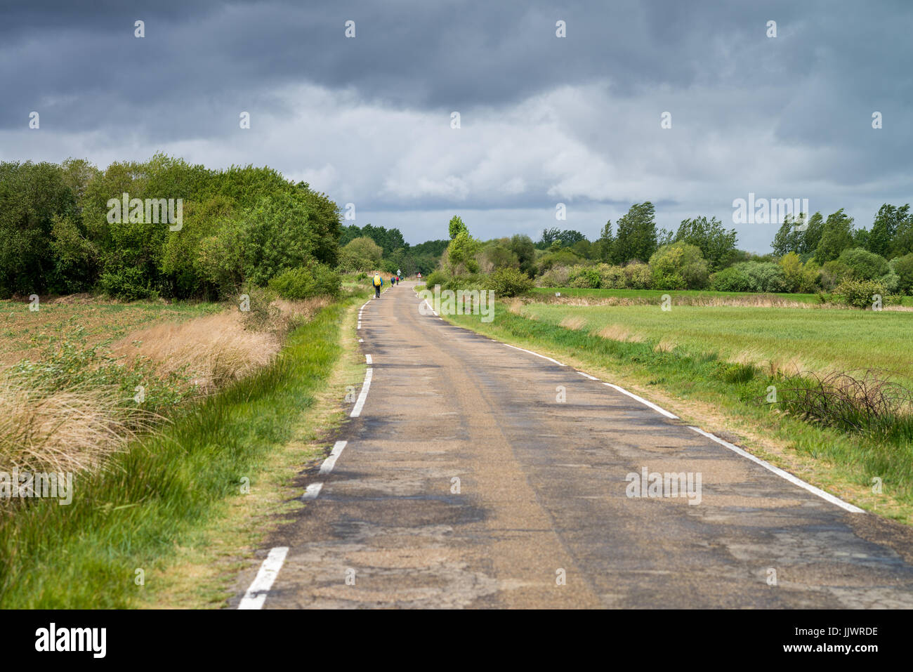 Way from Carrion de los Condes to the Calzadilla de la Cueza, Spain, Europe. Camino de Santiago. Stock Photo