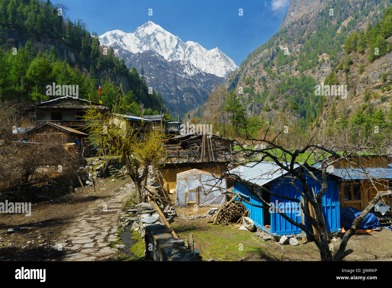 Village of Chhitepu, Annapurna region,, Nepal. Stock Photo