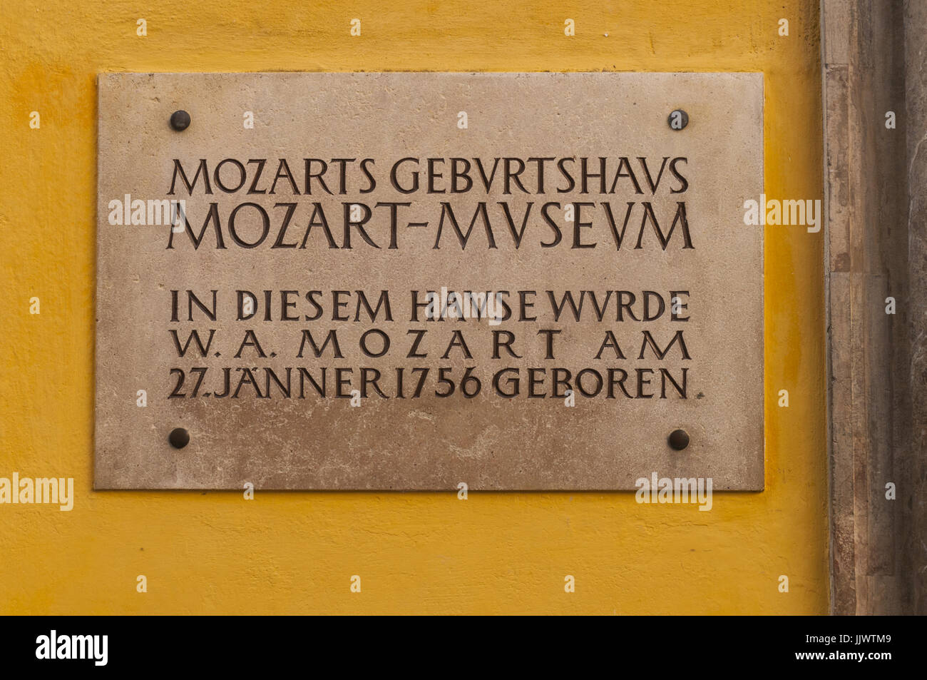 Austria Salzburg Mozart S Birthplace Sign Stock Photo