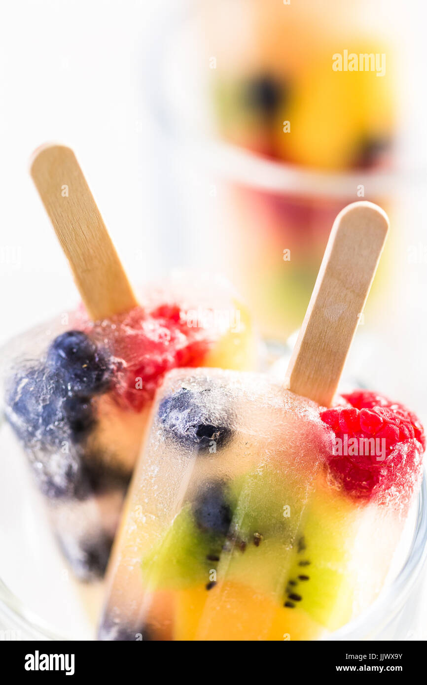 Homemade fresh fruit popsicles with apple juice Stock Photo Alamy