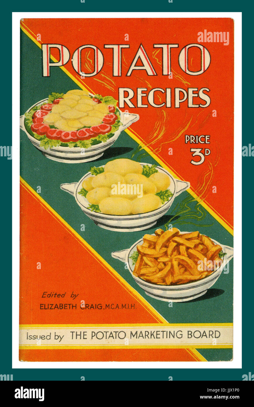 1930's recipes book cover illustration 'Potato Recipes' priced at 3 pence by Elizabeth Craig Stock Photo