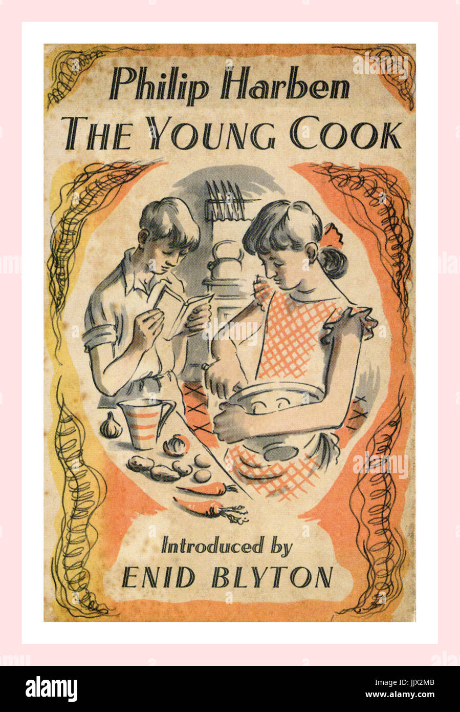 1952 book by chef Philip Harben 'The Young Cook' promoting cookery for youngsters in the early 1950s. Introduced by Enid Blyton Stock Photo