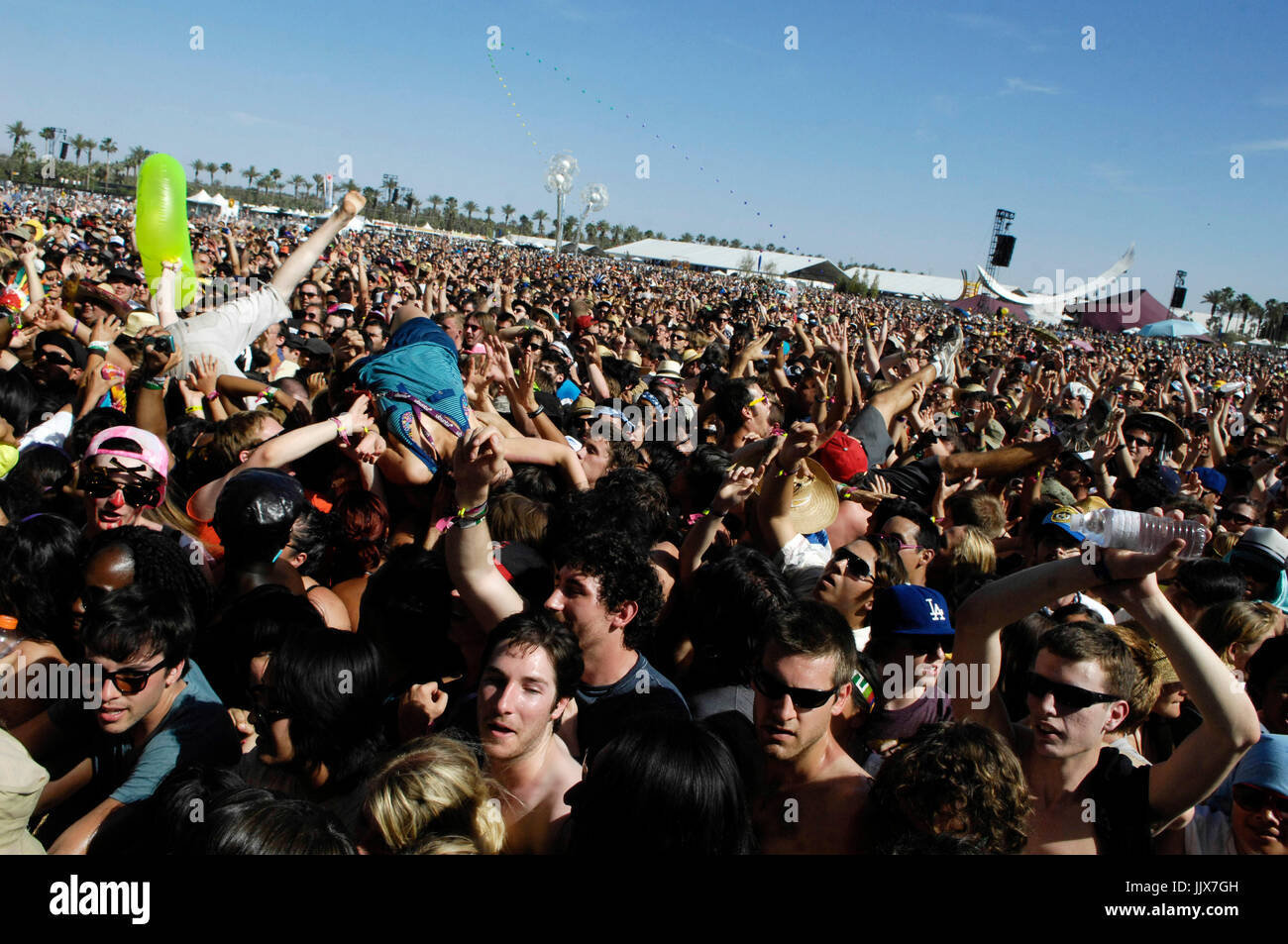 Crowd surfing 2011 Coachella Music Festival March 16,2011 Indio. Stock Photo