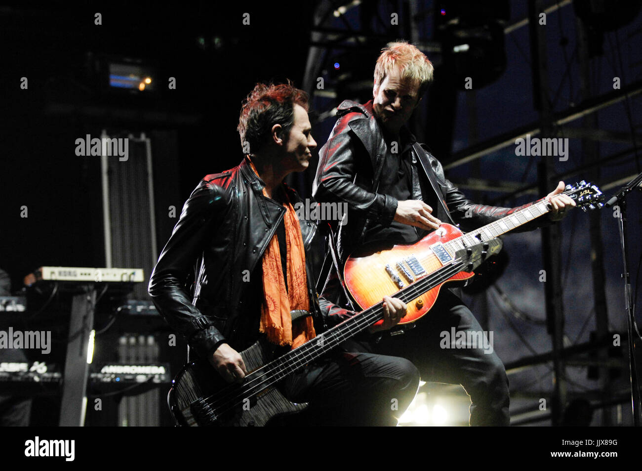 Musician John Taylor (L) Domenic Brown Duran Duran performs 2011 Coachella Music Festival March 17,2011 Indio. Stock Photo