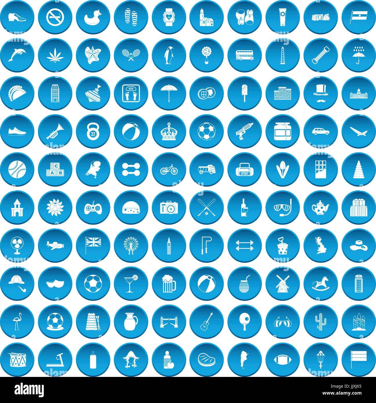 100 ball icons set blue Stock Vector