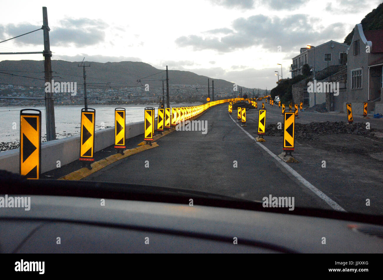 Reflective road warning signs Stock Photo