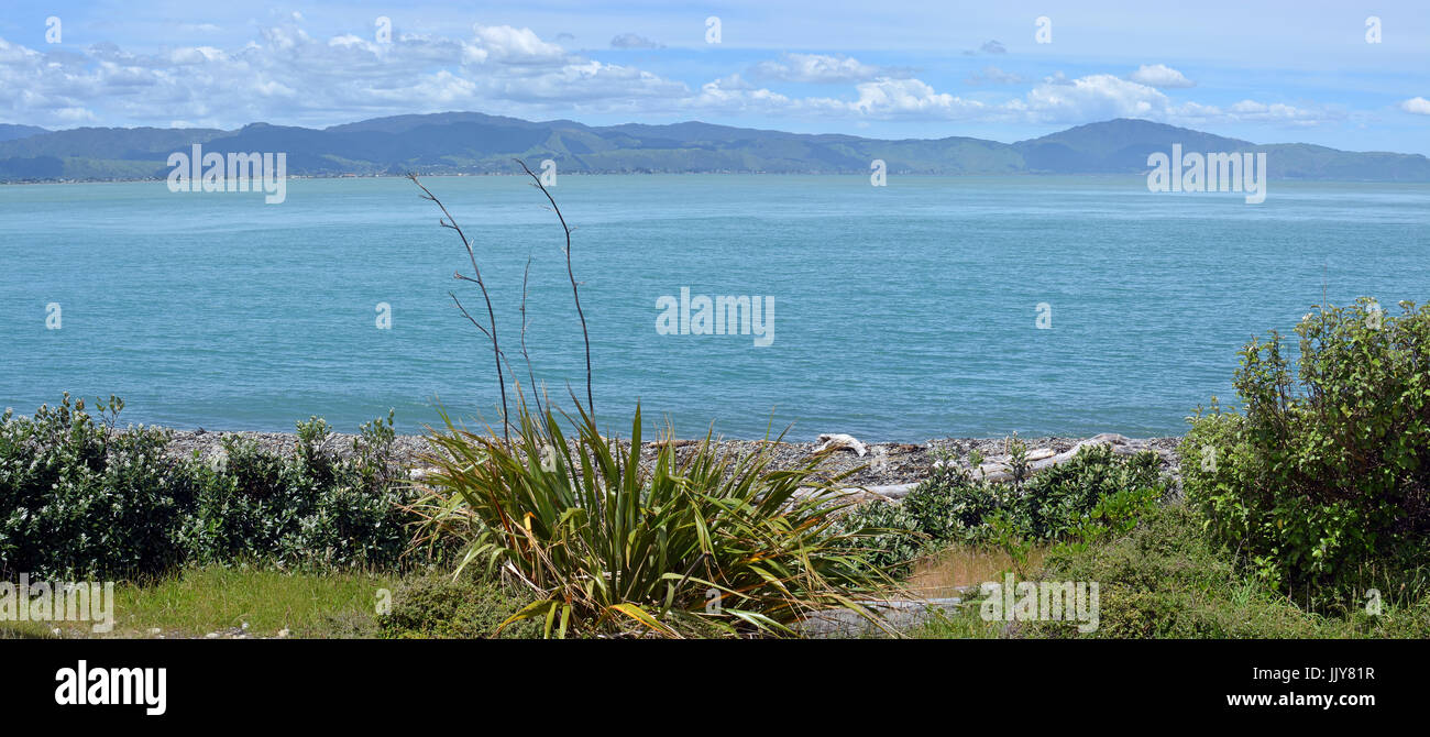 Panoramic view of the Kapiti Coast from Kapiti Island Bird Sanctuary