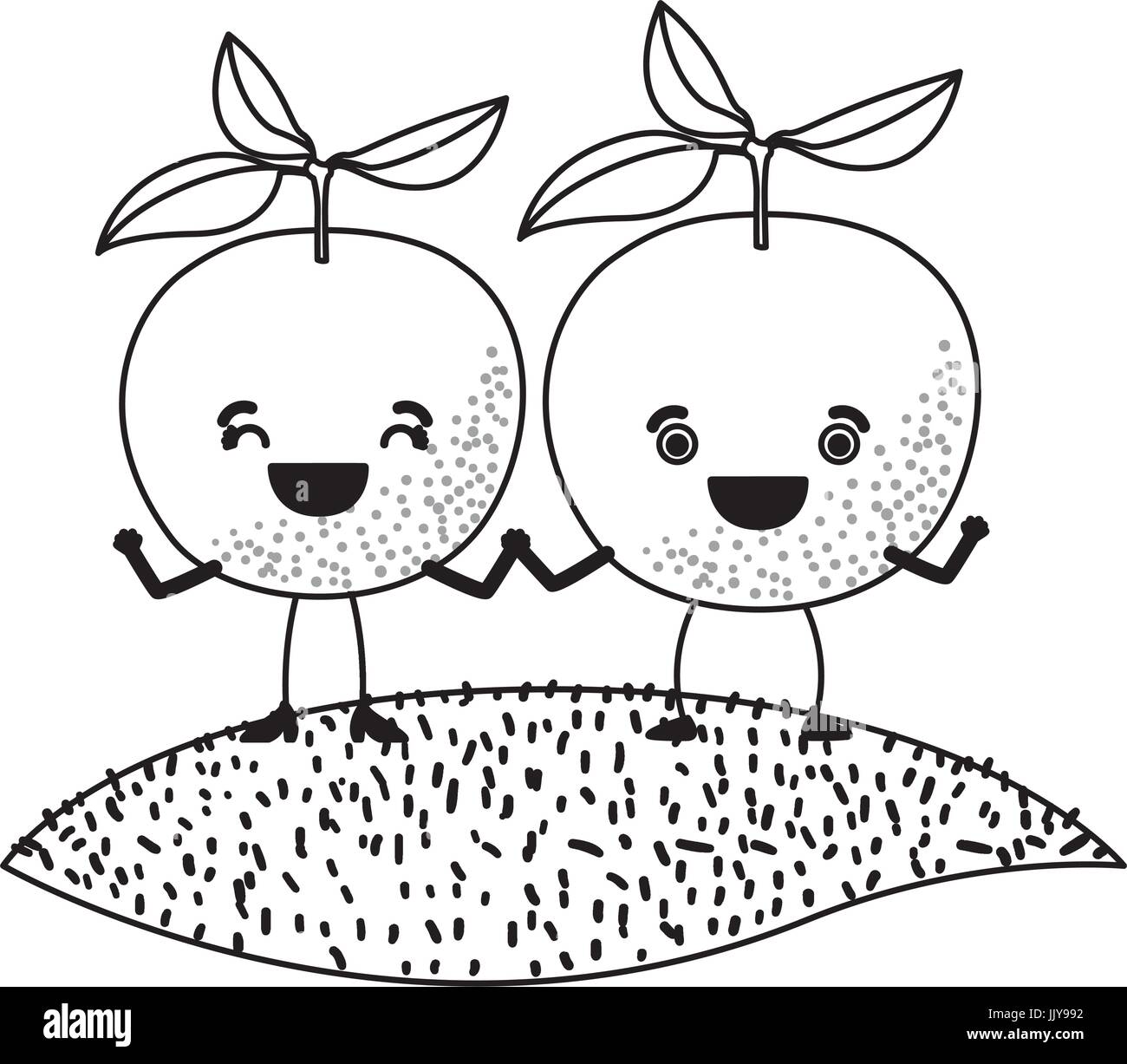 white background of monochrome pair of orange fruits caricature over ...
