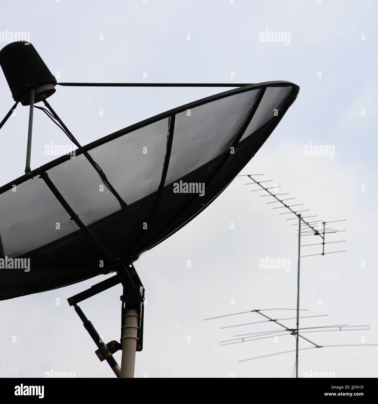 satellite on roof surrounded by natural,focus at transparent satellite