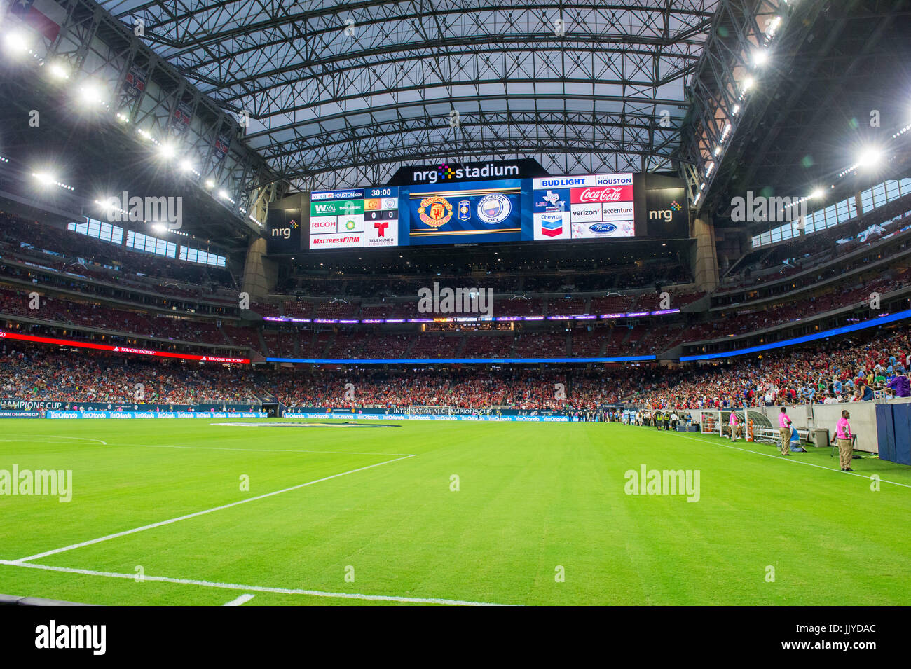 Houston, TX, USA. 20th July, 2017. A general view of NRG Stadium from the  pitch prior to the International Champions Cup soccer match between  Manchester United and Manchester City in Houston, TX.