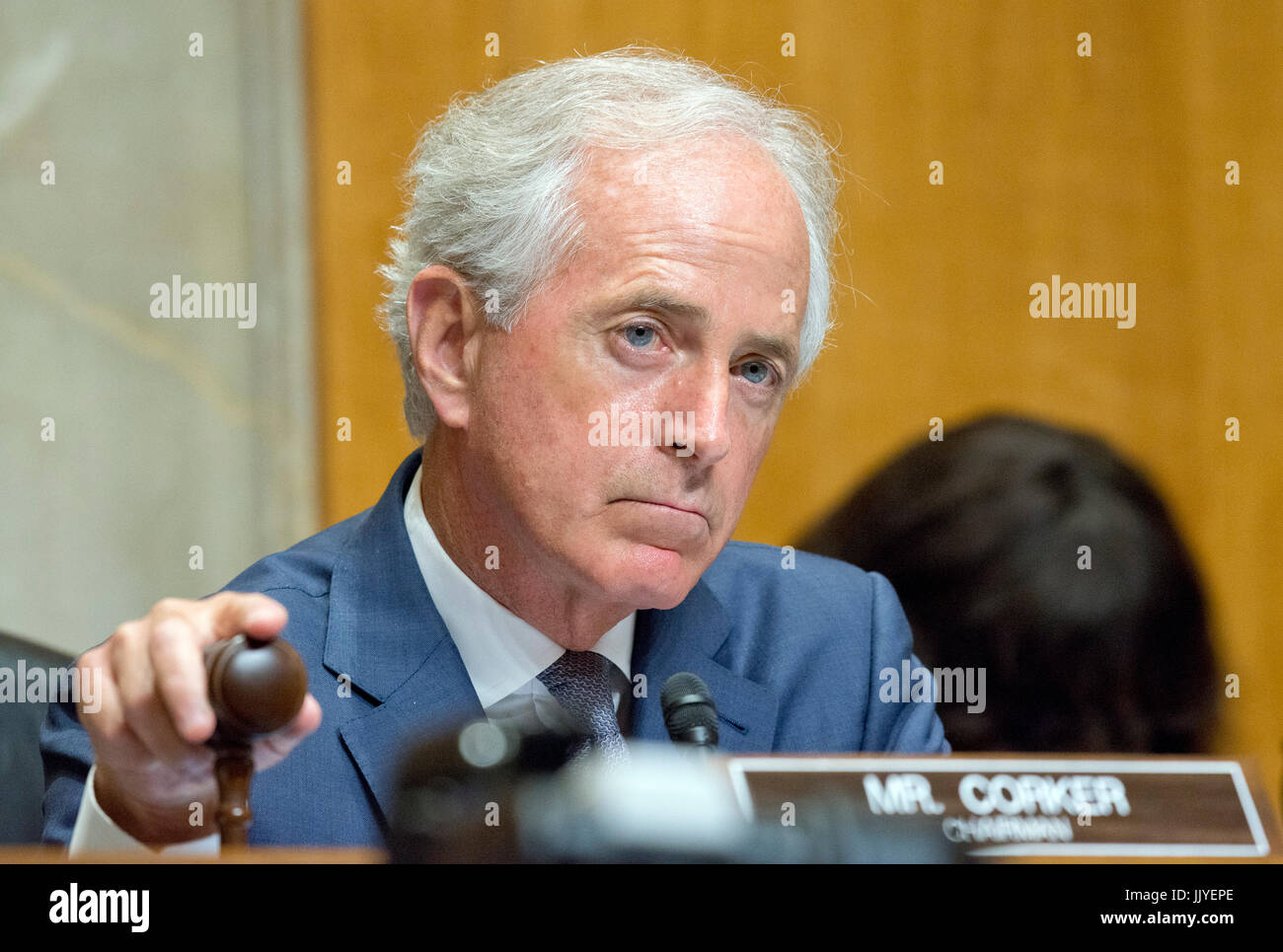 Washington, Us. 20th July, 2017. United States Senator Bob Corker (Republican of Tennessee), Chairman, US Senate Committee on Foreign Relations listens as the committee hears testimony from several Ambassadorial nominees on Capitol Hill in Washington, DC on Thursday, July 20, 2017. Credit: Ron Sachs/CNP - NO WIRE SERVICE - Photo: Ron Sachs/Consolidated/dpa/Alamy Live News Stock Photo