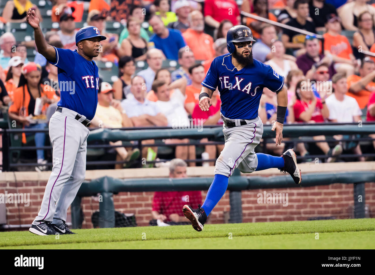 Baltimore, Maryland, USA. 20th July, 2017. Texas Rangers second baseman ...
