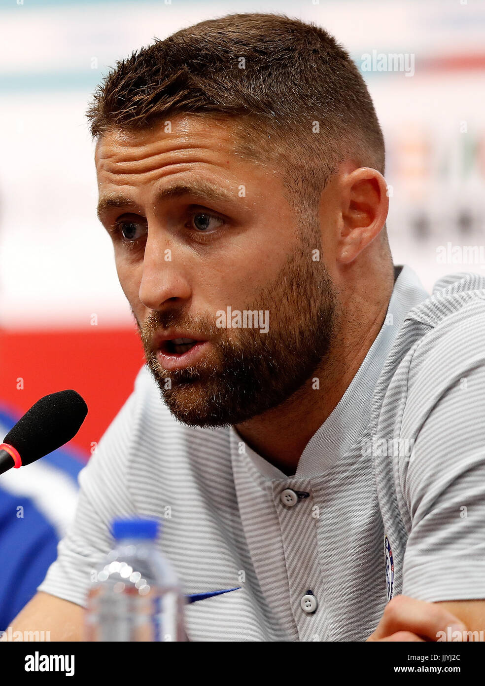 Beijing, China. 21st July, 2017. Gary Cahill of Chelsea answers qustions during a press conference for the pre-season soccer match between Arsenal and Chelsea at National Stadium in Beijing, capital of China, on July 21, 2017. Credit: Xinhua/Alamy Live News Stock Photo