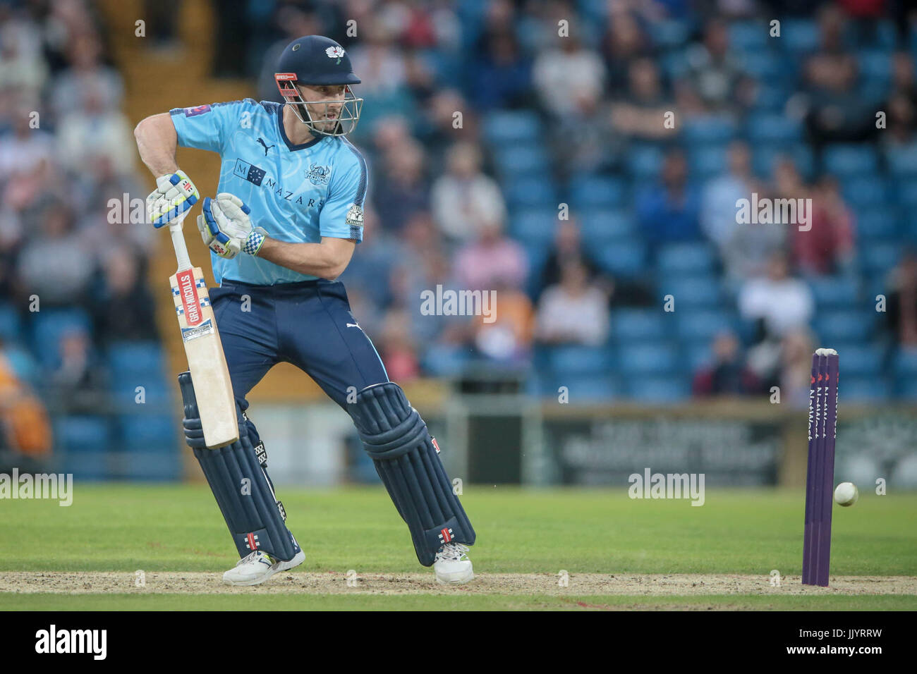 Shaun Marsh watches as his hit goes towards the boundary during the Natwest T20 Blast game between Yorkshire County Cricket Club v Warwickshire County Cricket Club on Friday 21 July 2017. Photo by Mark P Doherty. Stock Photo