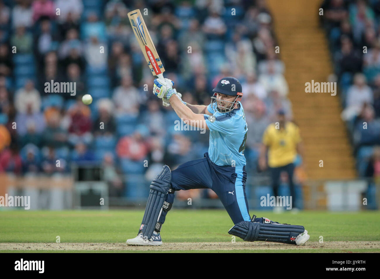 Shaun Marsh hits the ball into the outfield during the Natwest T20 Blast game between Yorkshire County Cricket Club v Warwickshire County Cricket Club on Friday 21 July 2017. Photo by Mark P Doherty. Stock Photo