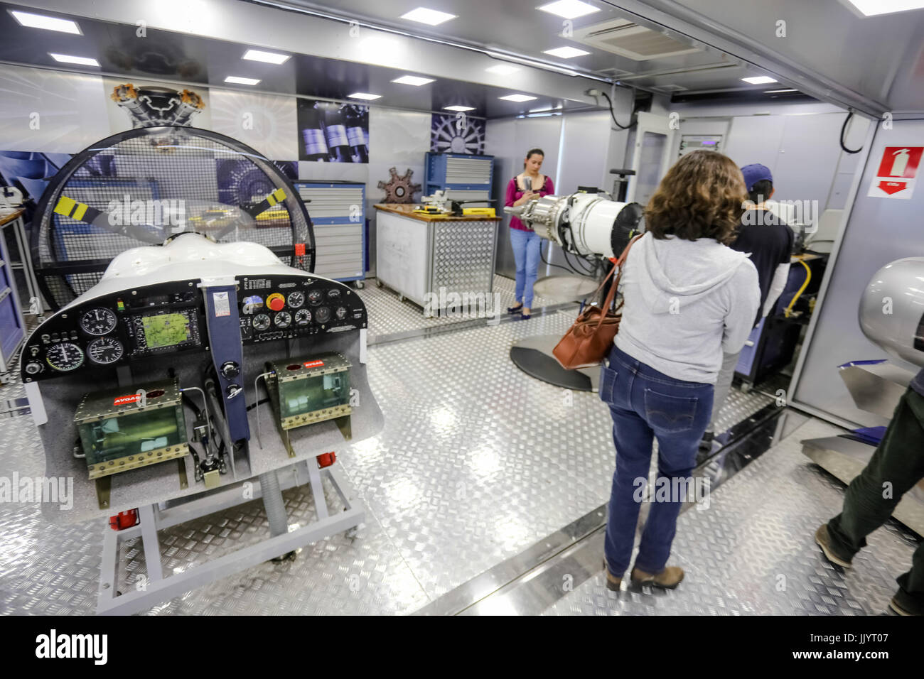 SÃO JOSÉ DOS CAMPOS, SP - 21.07.2017: ESCOLA M'VEL SENAI DE AVIÔNICOS - Senai-SP Mobile School of Avionics is the first school of its kind in Brazil. With state-of-the-art technology, the mobile unit was designed to offer professional training and courses to the maintenance and manufacturing segments, including all embedded electronics present in aircraft such as navigation, communication and flight control systems. (Photo: Luis Lima Jr/Fotoarena) Stock Photo