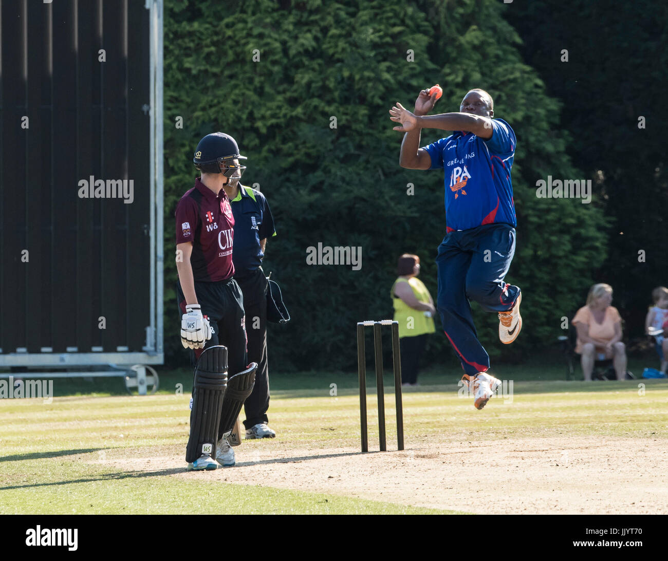 Brentwood, Essex 21st July 2017,Devon Malcolm at playing for the PCA English Masters, at Brentwood for the match against Brentwood Cricket Club Credit: Ian Davidson/Alamy Live News Stock Photo