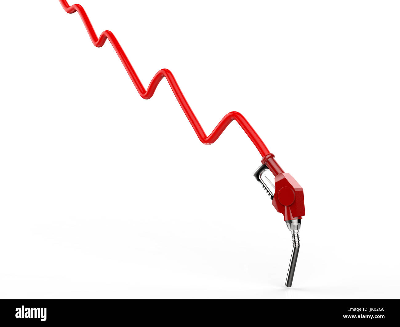 oil price falling concept with 3d rendering red graph and red nozzle Stock Photo