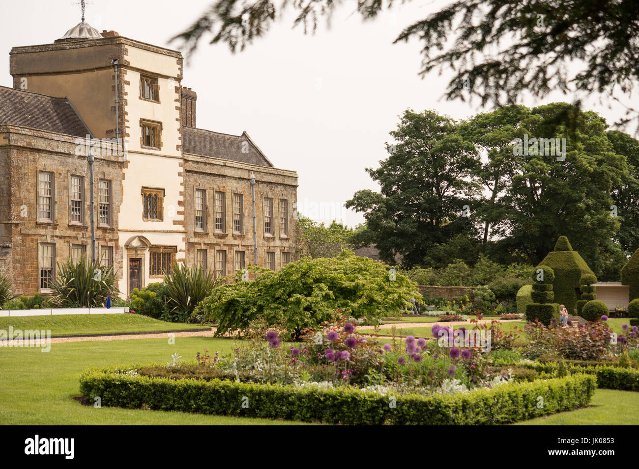 The house and gardens at Canons Ashby House, Northamptonshire, England