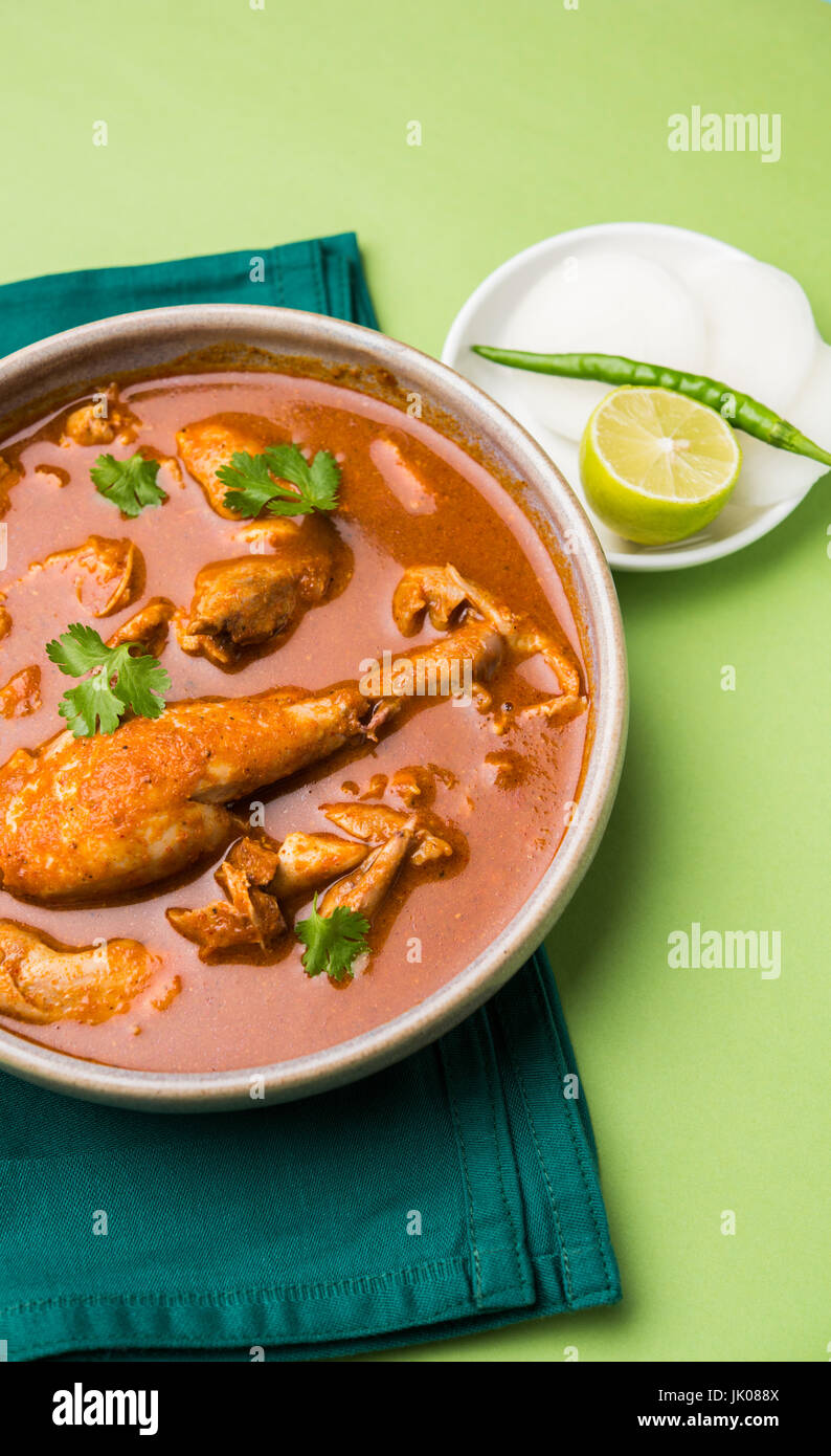 Indian spicy Chicken curry or masala chicken with prominent leg piece