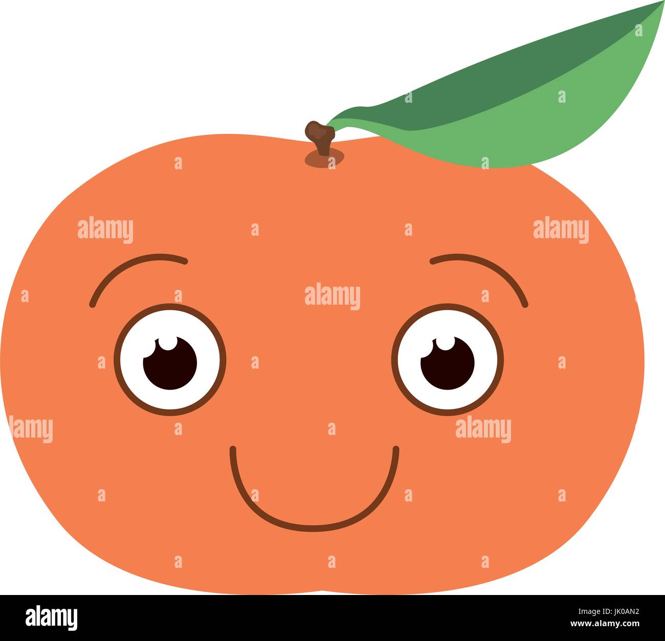 white background with silhouette of happy cartoon tangerine fruit Stock