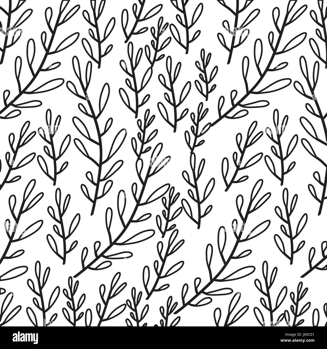monochrome pattern of branches with ovoid leaf Stock Vector