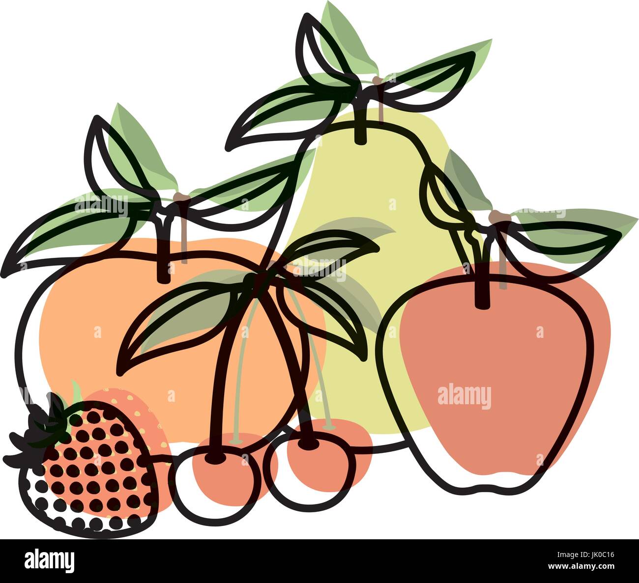 white background with watercolor silhouette set of tropical fruits ...