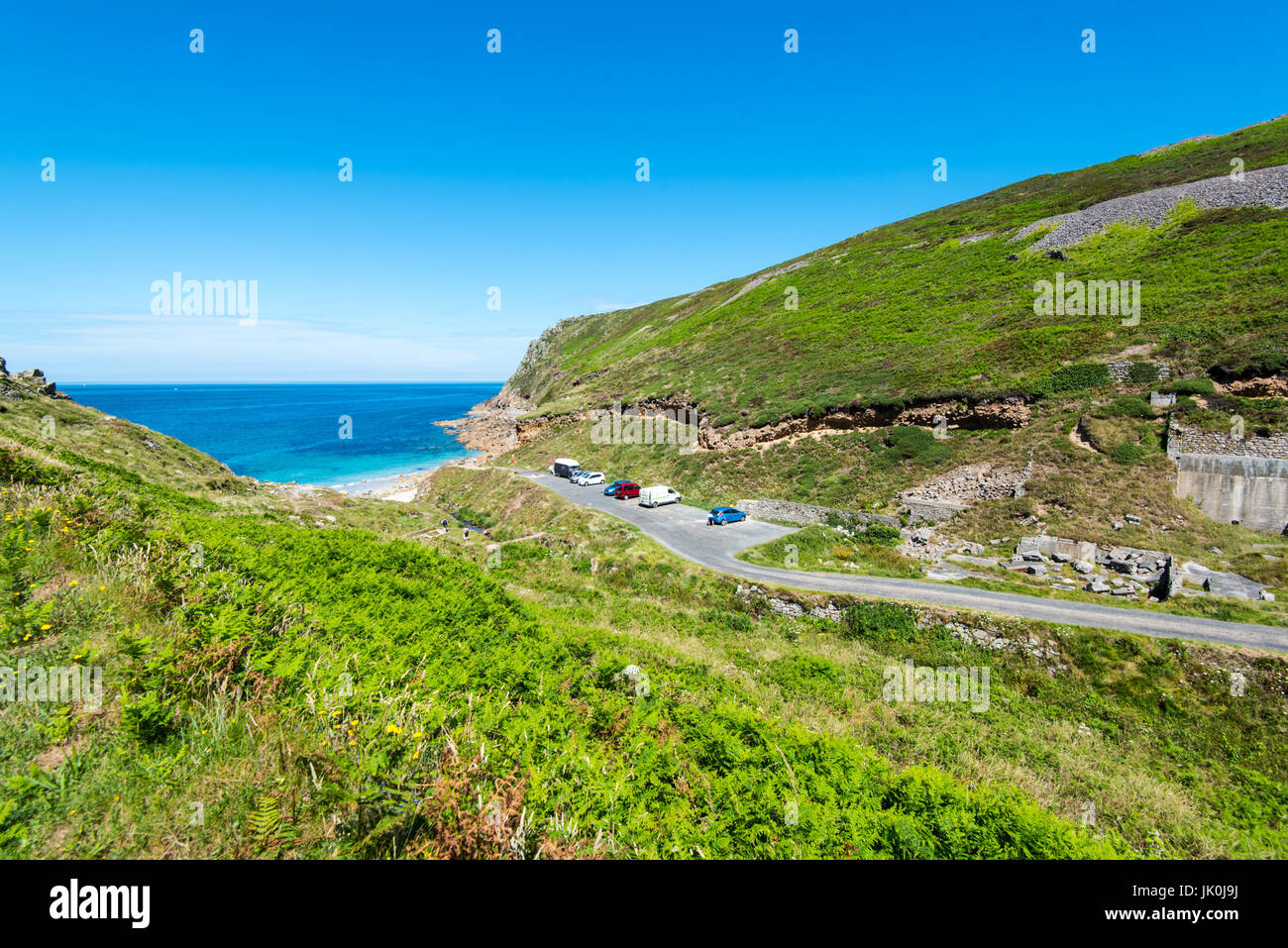 ST JUST, PENWITH, CORNWALL -05JUL2017: The car park at Porth Nanven. Stock Photo