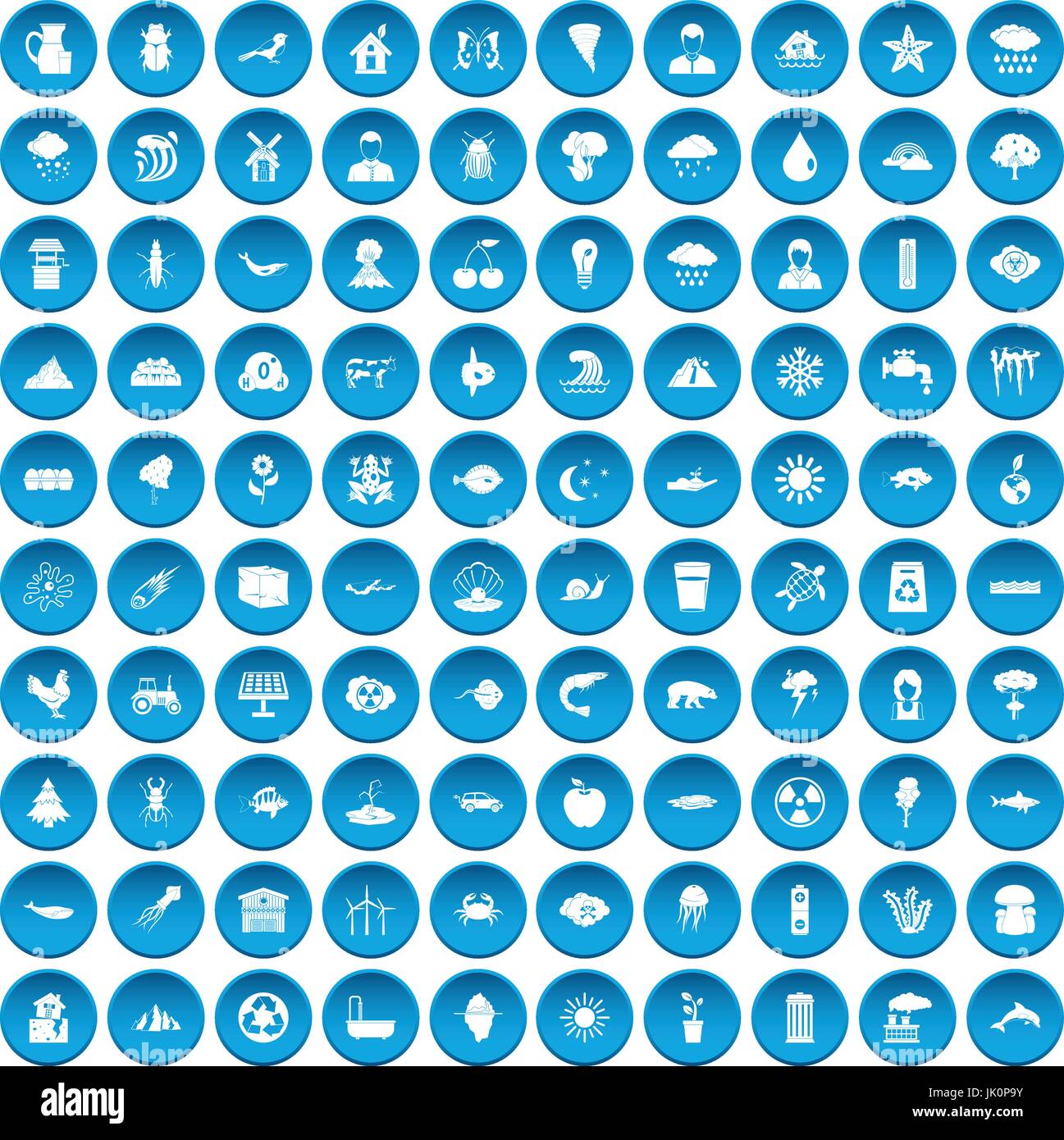 100 earth icons set blue Stock Vector