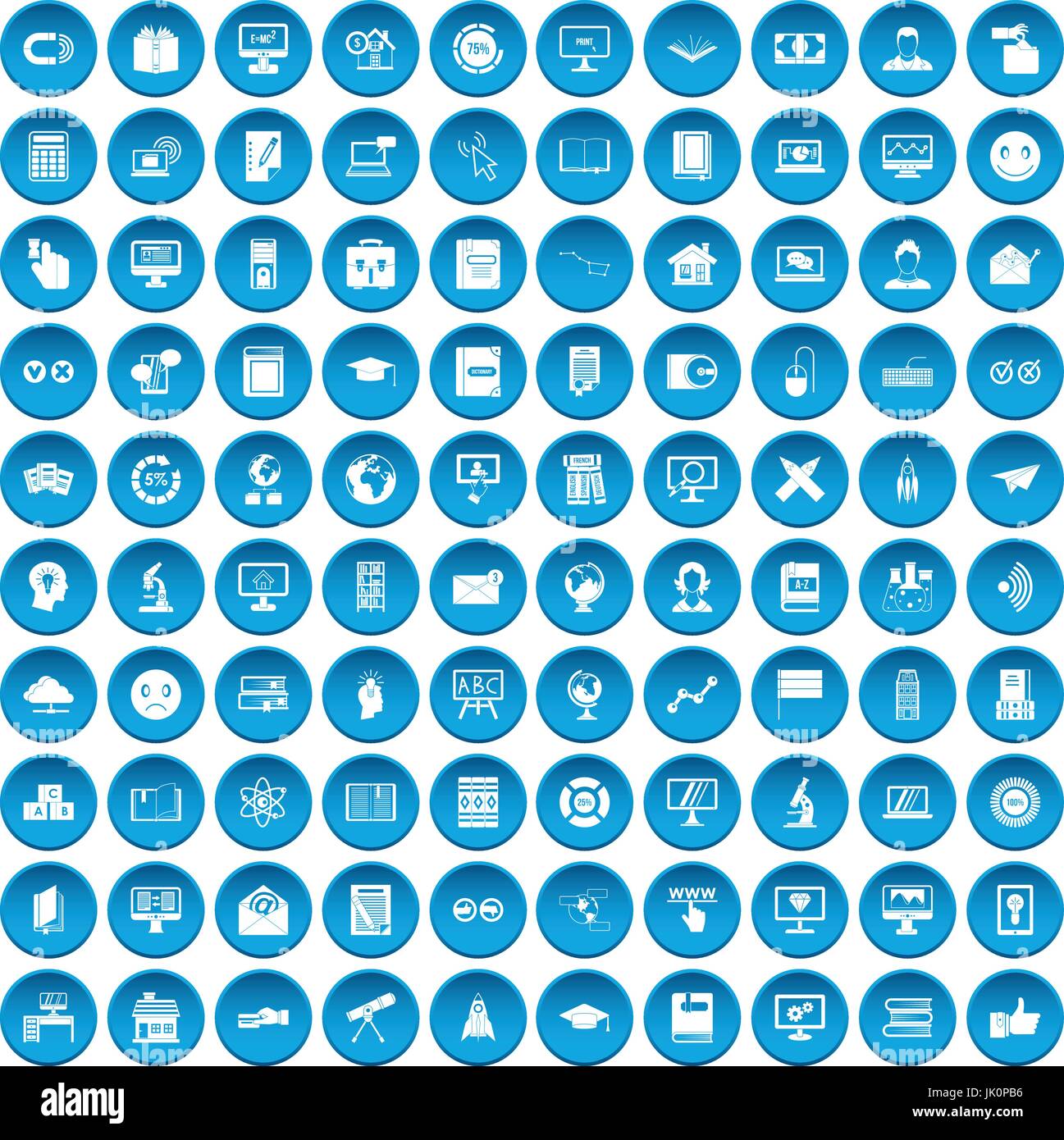 100 e-learning icons set blue Stock Vector Image & Art - Alamy