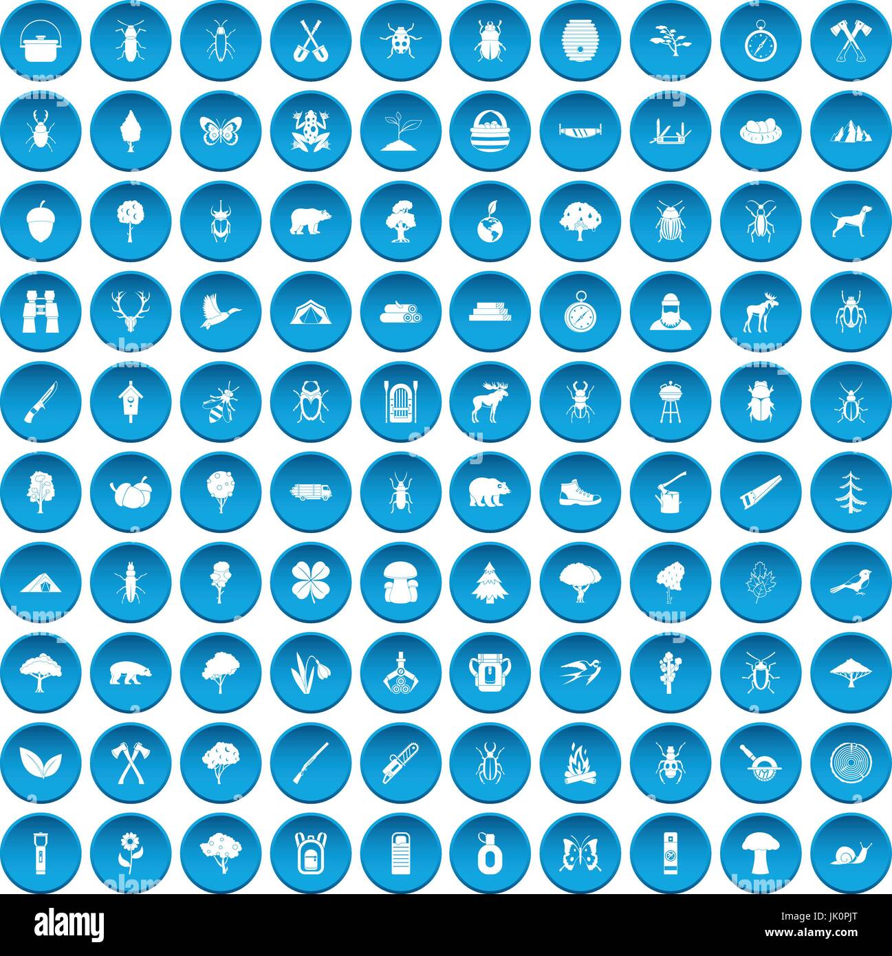 100 forest icons set blue Stock Vector Image & Art - Alamy