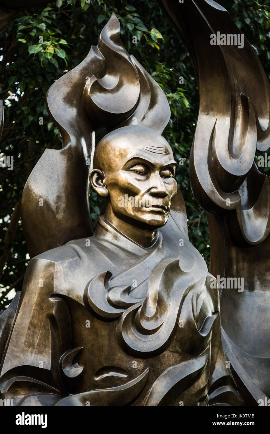 Black and white shot of statue buit as a monument to Buddhist monk Thich Quang Duc who self immolated to protest persecution of Buddhists at the hands Stock Photo