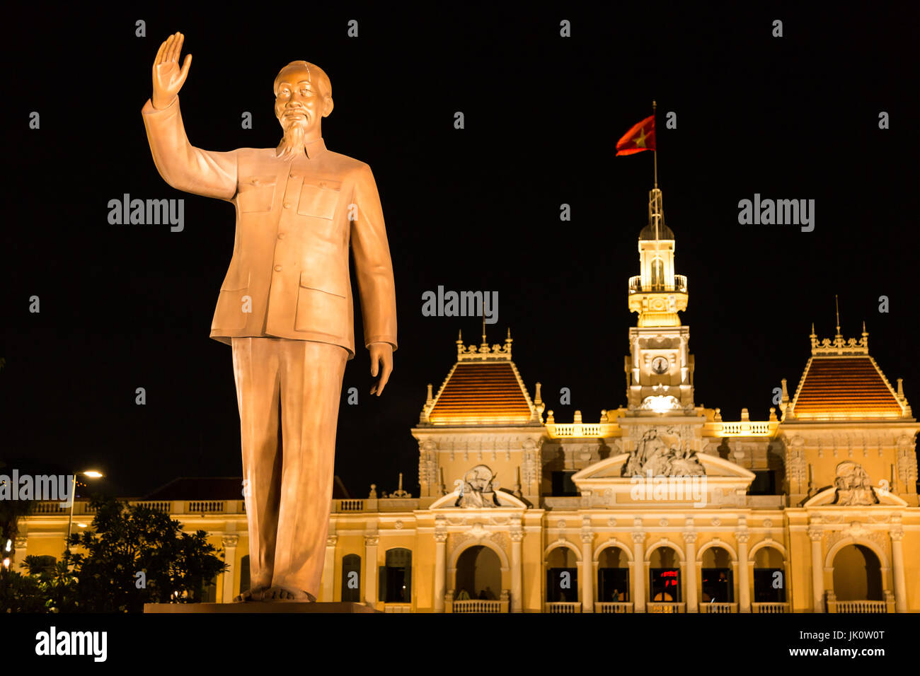 Bronze statue of President Ho Chi Minh in front of City Hall - Ho Chi Minh City, Vietnam - March 2017 Stock Photo
