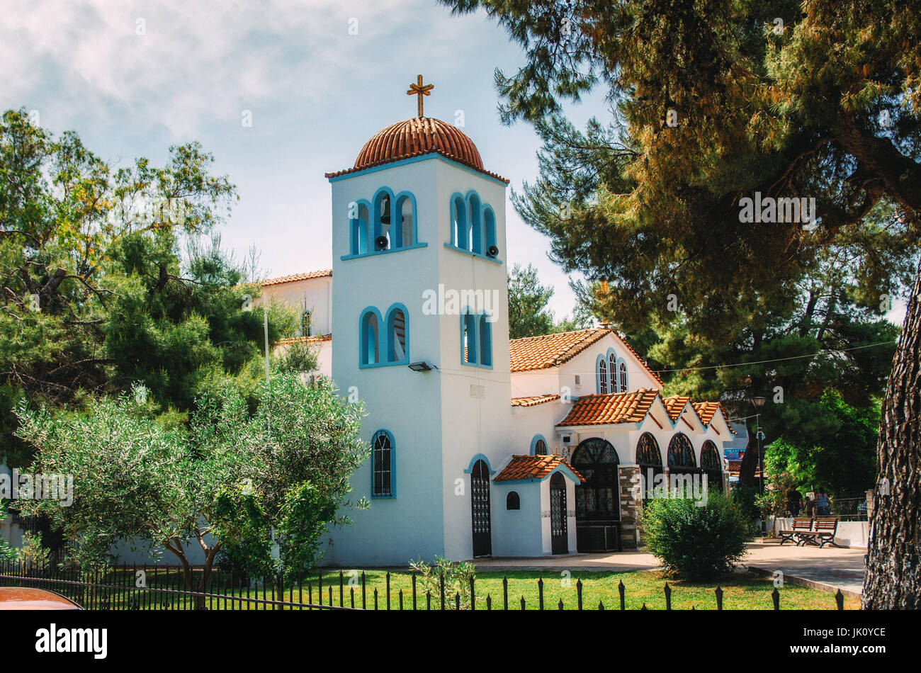 Hanioti orthodox Church of St. John the Baptist on Kasandra penisula.  Halkidiki, Greece. Stock Photo