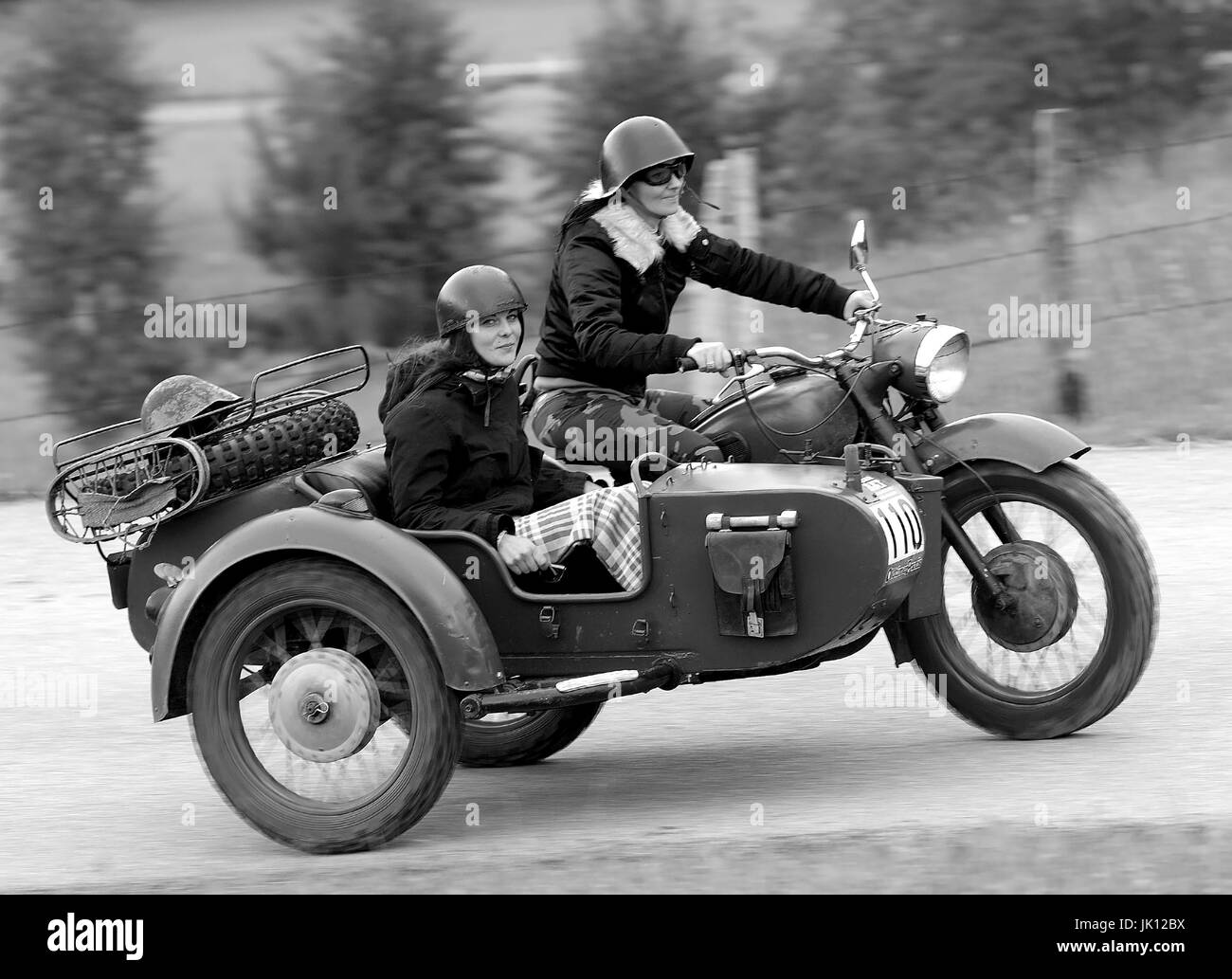 Dnepr 750 motorcycles by side car. No release, Dnepr 750 Motorrad mit Beiwagen. Kein Release Stock Photo