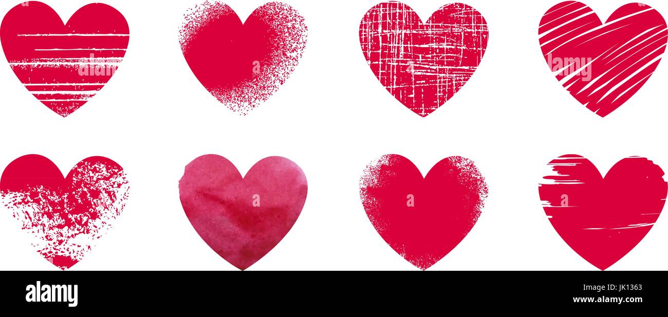 Abstract red heart, grunge. Set icons or logos on theme of love, wedding, health, Valentine's day. Vector illustration Stock Vector