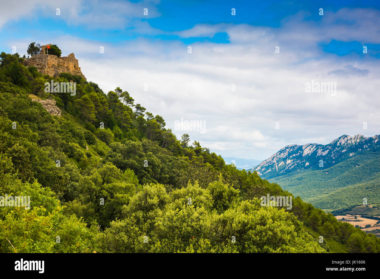 Monjardin Castle and Montejurra mountain. Tierra Estella county. Navarre, Spain, Europe. Stock Photo