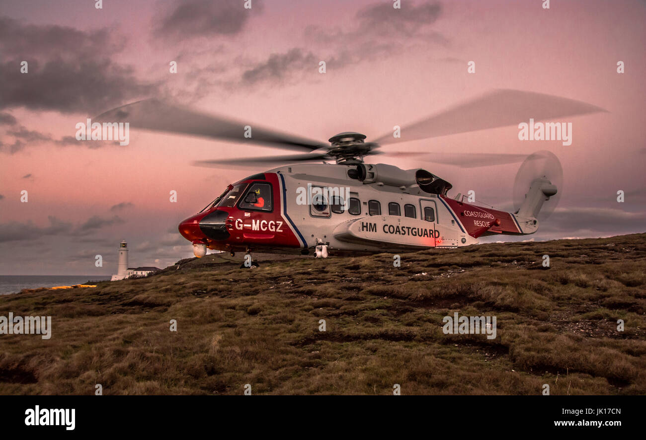 HM Coastguard Helicopter from Newquay on a training mission Stock Photo