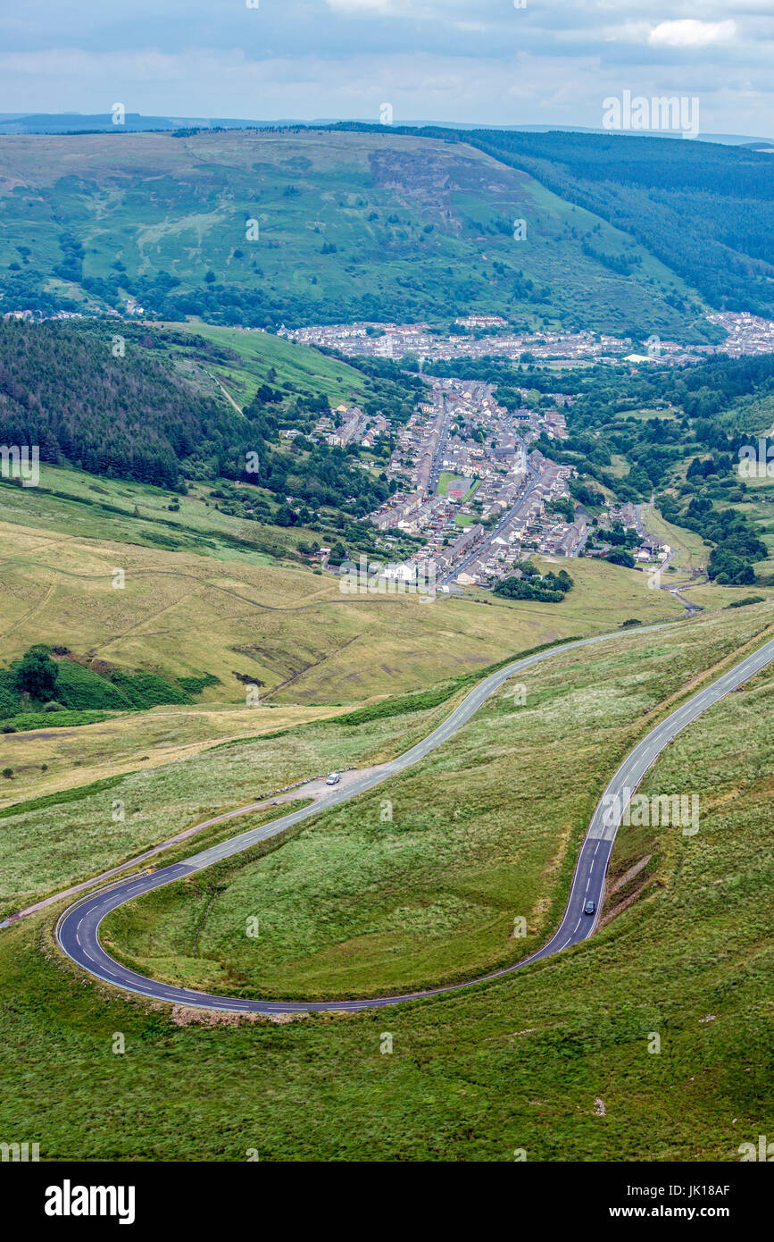 The Bwlch Road down to the Rhondda Valley, south Wales Stock Photo